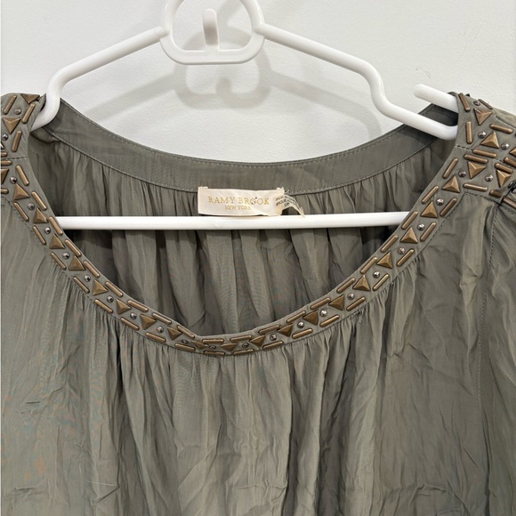 Ramy Brook Olive Green Clara Embellished Slit Sleeve Top Size Small - Picture 6 of 16